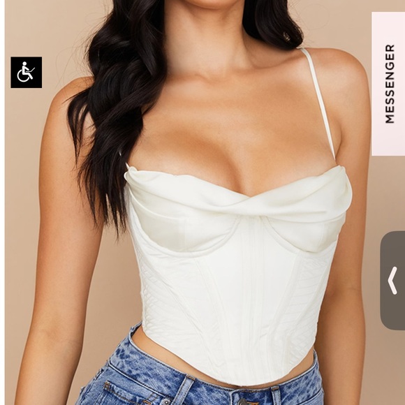 House of CB Bea Draped Satin Cropped Corset in Ivory size Small Plus Cup - Picture 9 of 9